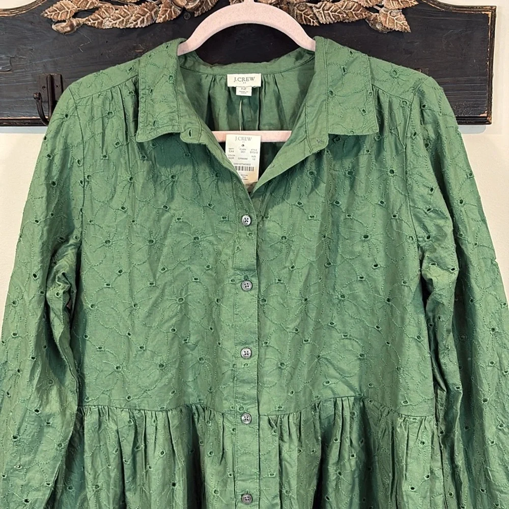 NWT J. Crew Eyelet Button Down Shirt Dress with Pockets Size 12